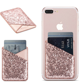 Luxury Bling Sequins Leather Card Holder Sticker Cellphone Pouch