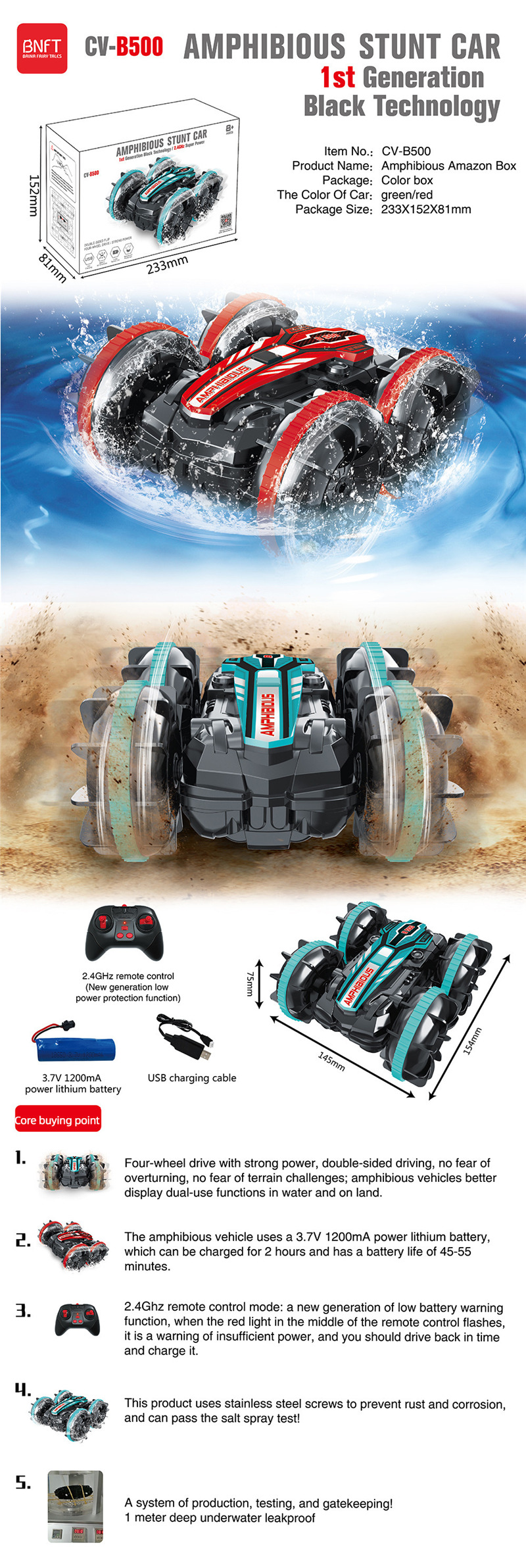 remote control car 2.4g amphibious stunt rc car