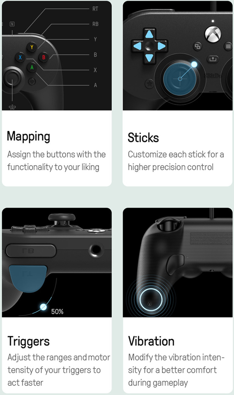 8BitDo pro 2 wired controller joystick gamepad for xbox