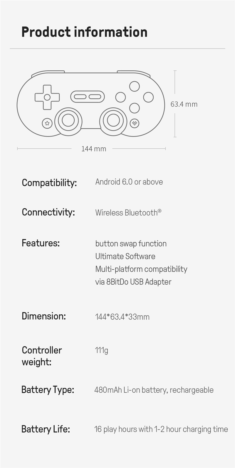 8BitDo sn30 pro wireless gamepad game controller for xbox