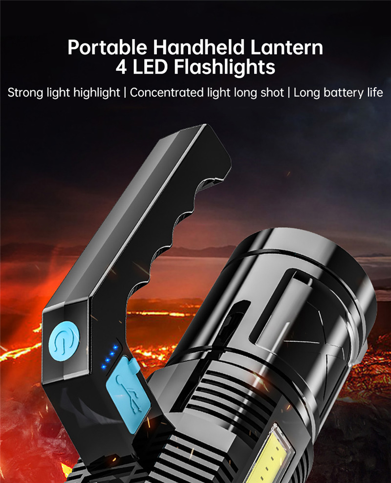 powerful LED flashlight handheld lamp portable side COB torch