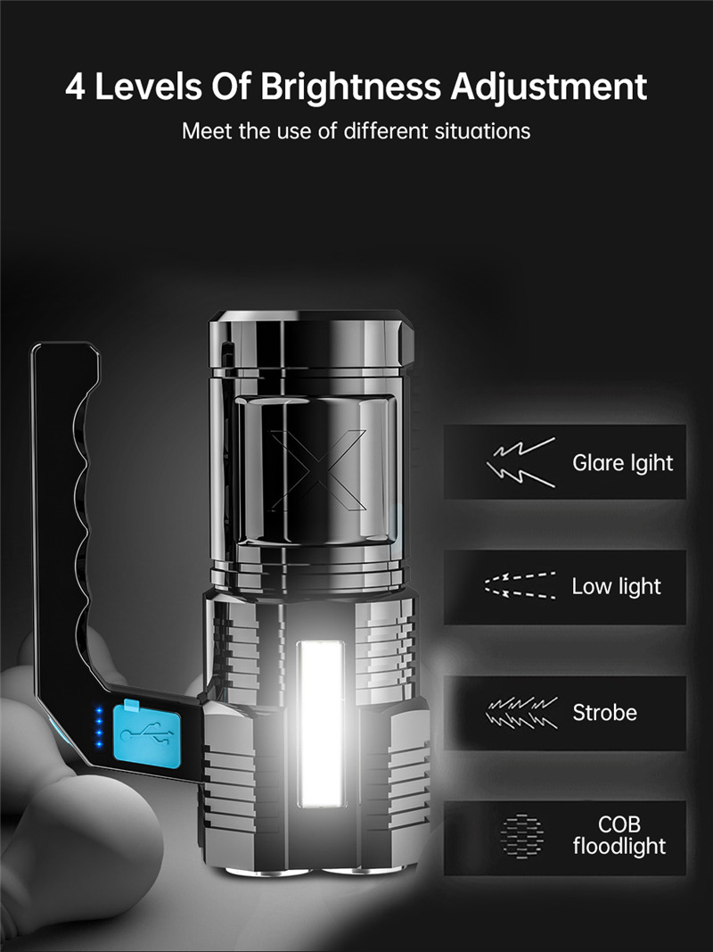 powerful LED flashlight handheld lamp portable side COB torch