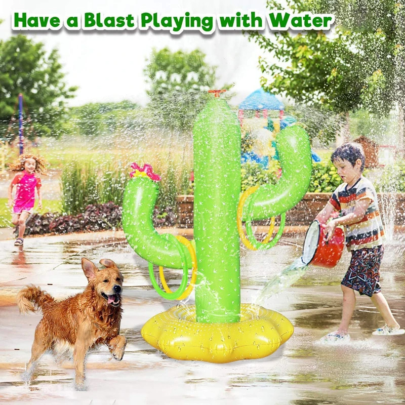 inflatable cactus water sprinkler spray 4 ring toss toy