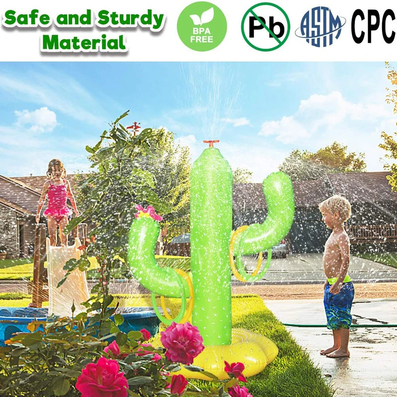 inflatable cactus water sprinkler spray 4 ring toss toy