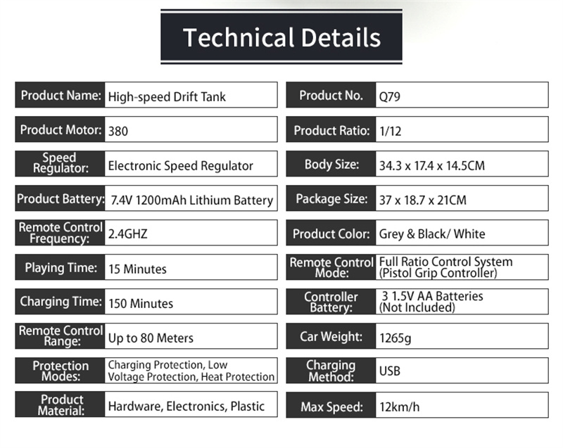 JJRC Q79 rc tank 1:12 scale 2.4GHz rechargeable vehicle