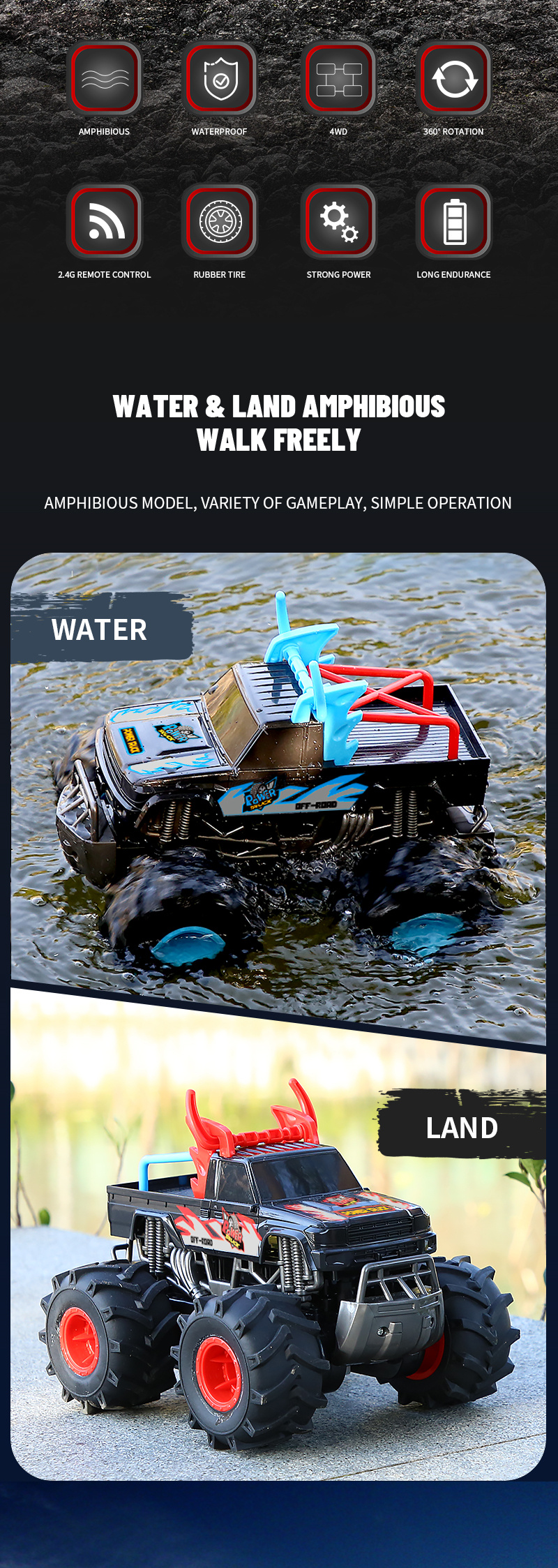 JJRC Q135 RC car 4WD amphibious off road vehicle